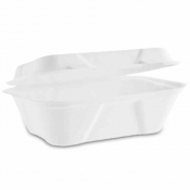 White 9inch x 6inch Bagasse Large Clamshell Box - Case of 250