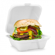 White 6inch Square Compostable Bagasse Burger Box - Case of 500