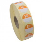 19mm Saturday Removable Orange Circle Day Stickers - Roll of 1000