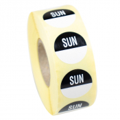 19mm Sunday Removable Black Circle Day Stickers - Roll of 1000