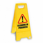 Plastic Folding 'Cleaning In Progress' Caution Sign - Each